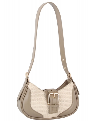 Straw Canvas Buckle Hobo Shoulder Bag GL-0153-M STONE